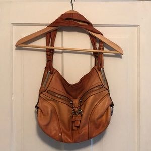 B Makowsky orange leather hobo bag